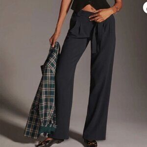 Maeve by Anthropologie Tailored Trousers Tie Belt Dark Navy Size 10